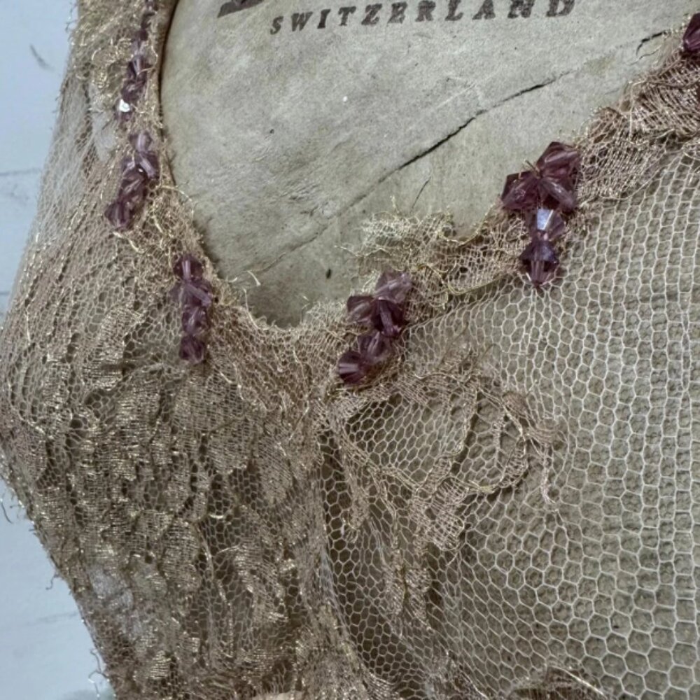 Vintage Y2K European beaded silk lace dress with detachable sleeves - Picture 11 of 14